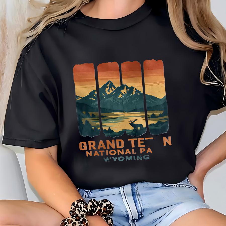 Grand Teton National Park Wyoming Crewneck Hoodie Sweatshirt Hoodie, Mountain Landscape Tee, Nature Lovers Gift, Brushstroke Graphic Design T-shirt