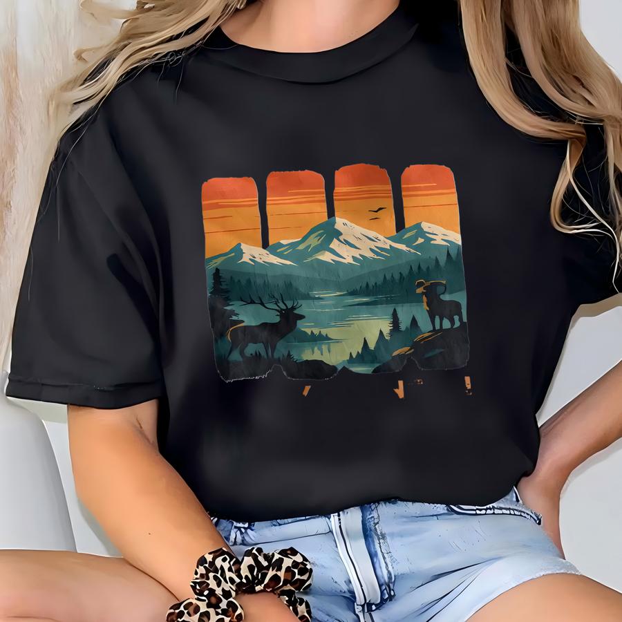 Rocky Mountain National Park Colorado Shirt Sweatshirt Hoodie, Deer Ram Apparel, Nature Gift Idea, Wildlife Graphic Hoodie, Brushstroke Top T-shirt