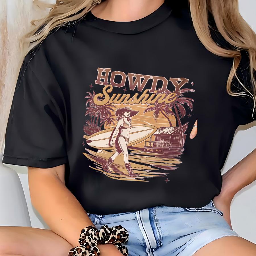 Cowgirl Summer Tee, Al Cowgirl Beach Hoodie, Western Summer Cowgirl Shirts, Surfer Cowgirl At Beach Shirts, Bachelorette Party Shirt T-shirt