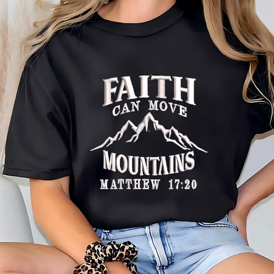 Faith Can Move Mountains Cap – Christian Matthew 17:20 Cap, Black Vintage Hat, Motivational Bible Verse Baseball Cap T-shirt