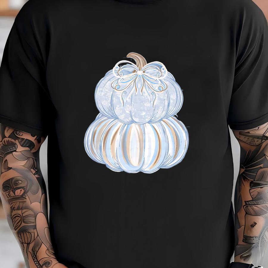 Blue Paintsmear Stacked Pumpkin Png | Fall | Thankful | | Grandmillennial | Hand Drawn | Turkey Day | Halloween | Spooky | Autumn T-shirt