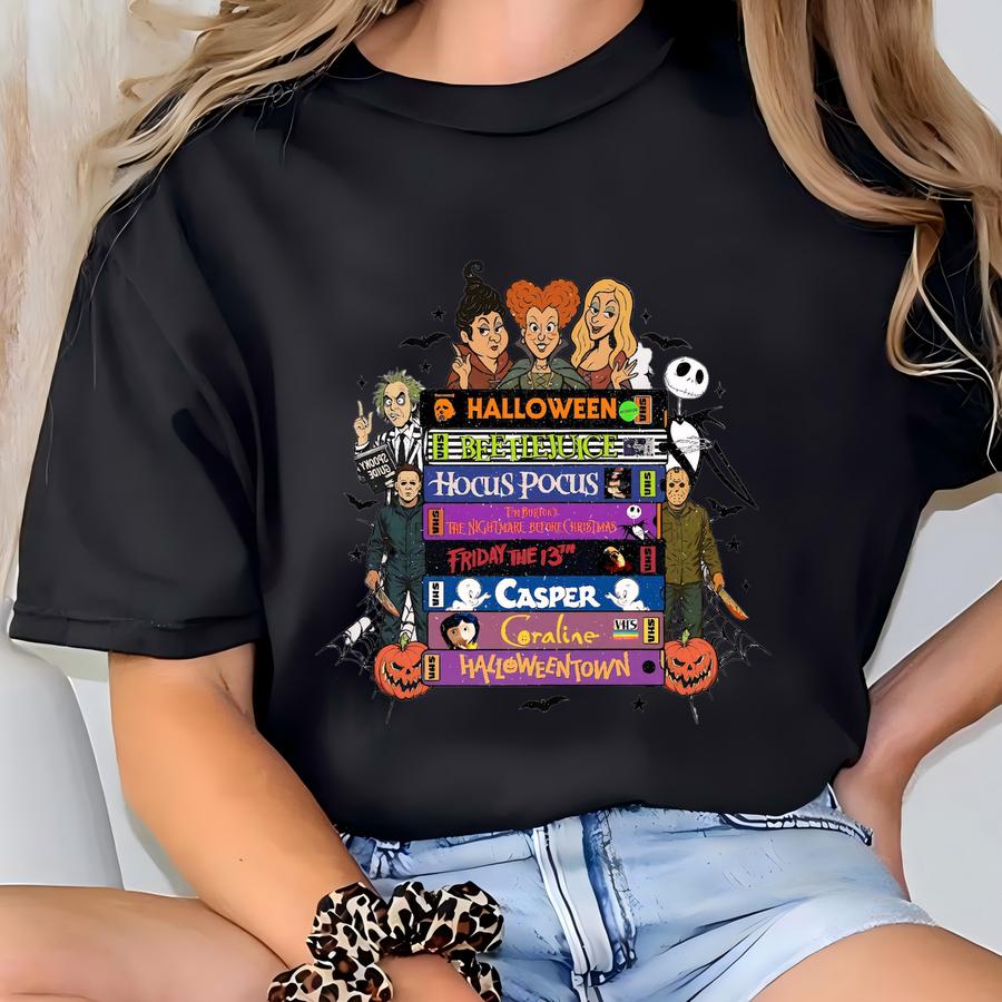 Vintage Halloween Vhs Movies Dtf Print, Retro Horror Vhs Movies Ready To Press, Vintage Spooky Season Vhs Movies Dtf, Horror Dtf Print T-shirt