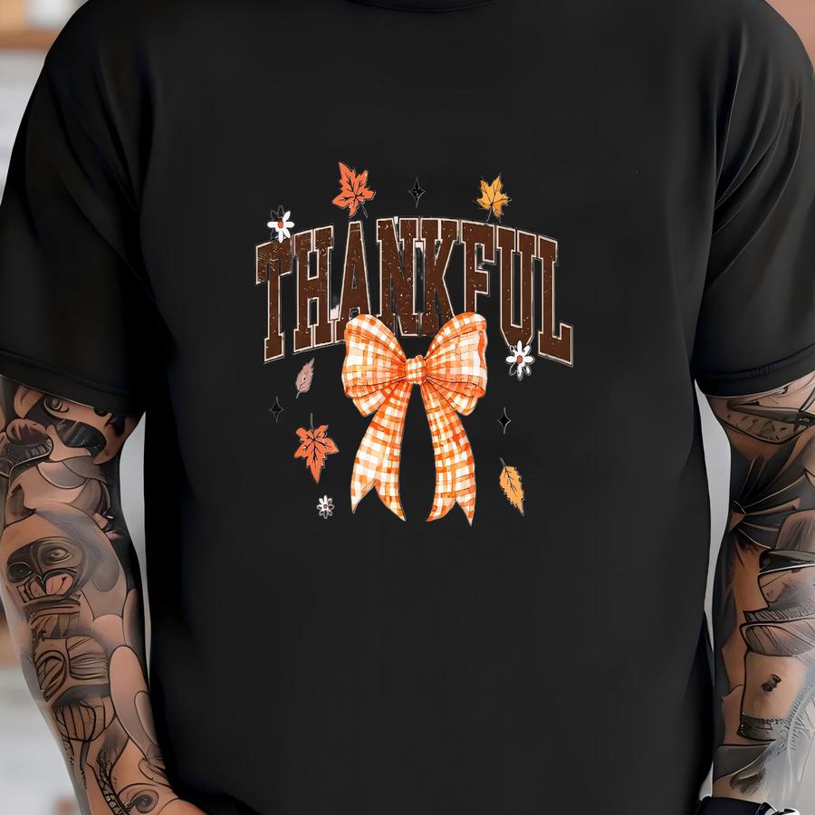 Coquette Thanksgiving Shirt: Fall Leaves Bow Tee T-shirt