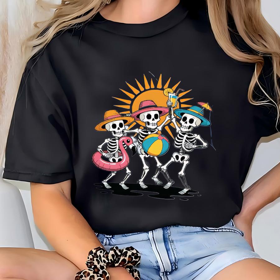 Funny Summerween Hoodie, Summerween Vibes Hoodie, Funny Skeleton Float Halloween In Summer Kid Shirt, Waiting For Halloween Toddler Shirt T-shirt