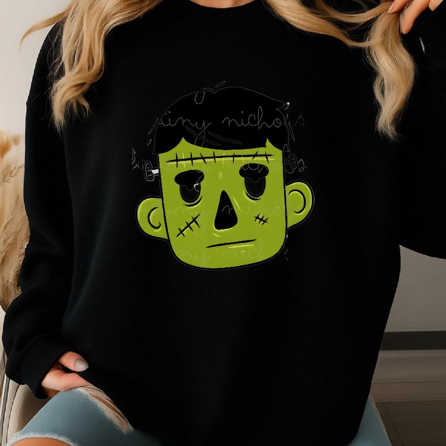 Frankenstein Scarecrow Pumpkin Name Plate Png, Hand Drawn, Plaque, Applique, Digital Download, Kids Graphic, Fall, Spooky Season Sweatshirt