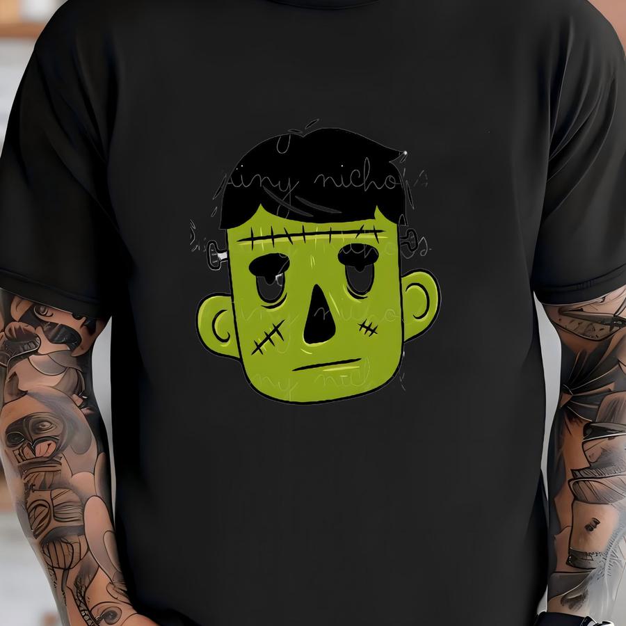 Frankenstein Scarecrow Pumpkin Name Plate Png, Hand Drawn, Plaque, Applique, Digital Download, Kids Graphic, Fall, Spooky Season T-shirt