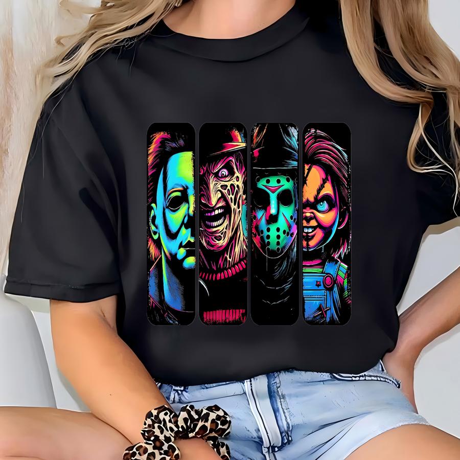 Halloween Horror Characters Dtf Transfer, Bad Boys Halloween Ready To Press, Friends Design, Retro Halloween, Scary Movies Dtf Gang Sheet T-shirt
