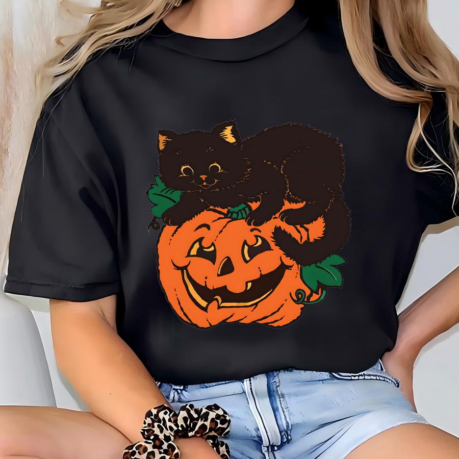 Black Cat Pumpkin Dtf Transfer, Halloween Ghost Cat Dtf, Halloween Cat Mama Dtf, Pumpkins Heat To Press,halloween Black Cat Ready To Press T-shirt