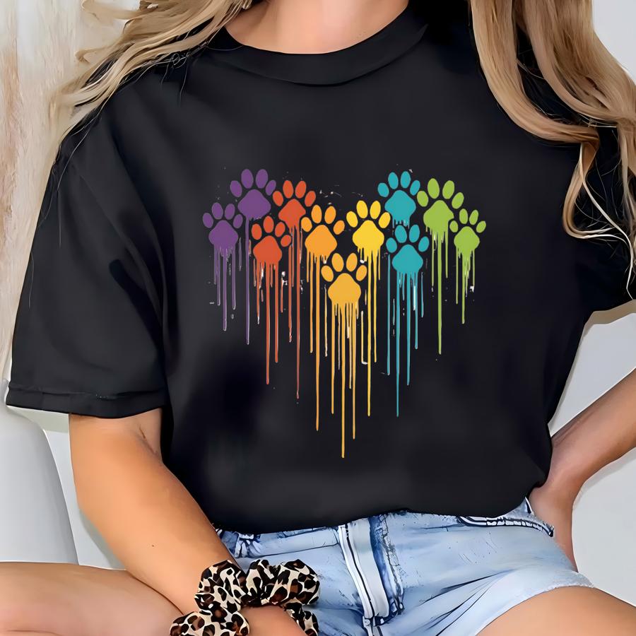 Colorful Dog Paw Heart Shirt, Dog Paw Shirt, Dog Lover Shirt, Dog Mom Shirt, Dog Mom Gift Shirt T-shirt