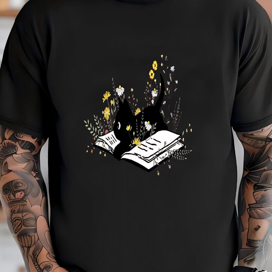 Floral Cat Shirt, Cat Lover Hoodie, Cat Book Shirt, Cat Lover Gift, Gift For Her, Cat Mom Shirt Gift, Cute Cat Shirts, Cute Book Cat Tshirt Shirt