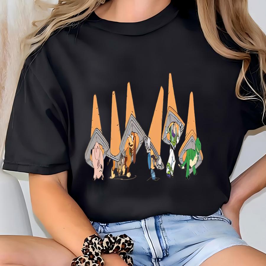 Funny Toy Characters In Traffic Cones Shirt, Crossing Shirt, Funny Trip Tee, Cartoons Characters Crewneck, Gifts For Kids T-shirt
