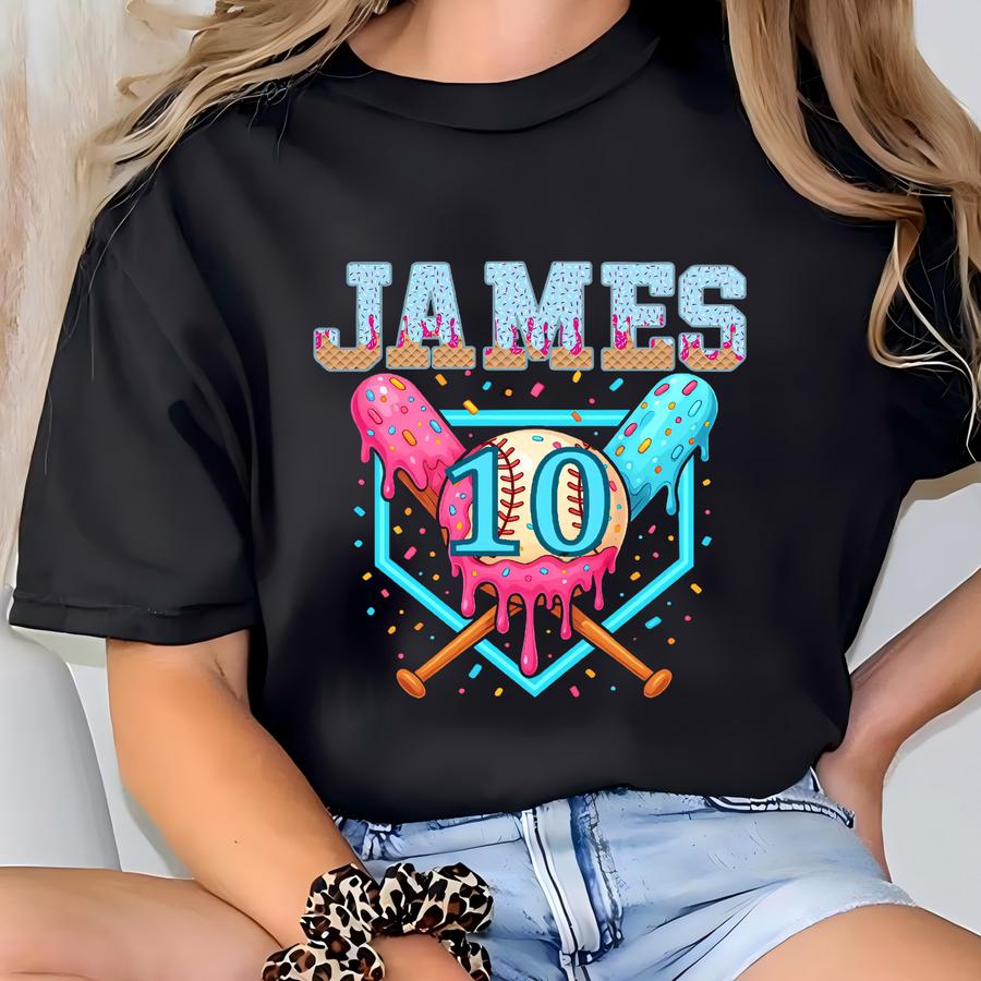 Personalized Baseball Drip Shirt For Kids, Boy Girl Birthday Baseball Shirt,custom Baseball Drip Tee,ice Cream Drip Toddler Youth Sport Gift T-shirt