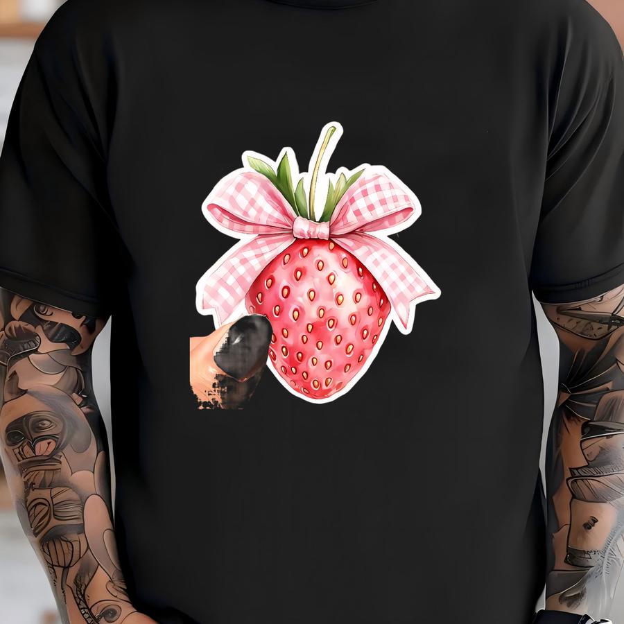 Cute Strawberry Holographic Sticker, Bow Sticker Laptop Stickers, Water Bottle Sticker, Cute Bow Sticker, Strawberry Sticker, Cute Sticker T-shirt