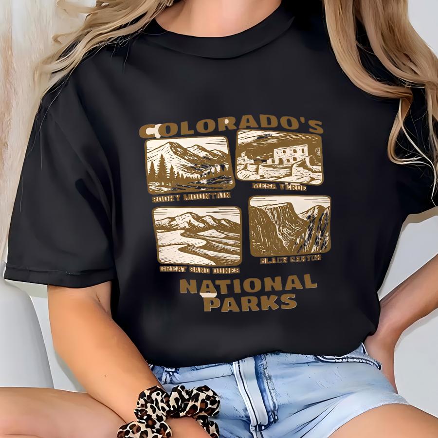 Colorado's National Parks Shirt Design Idea Gift Shop Outdoor Wear Hiking Gear Travel Collection Vintage Style Mountain Graphic Nature Art T-shirt
