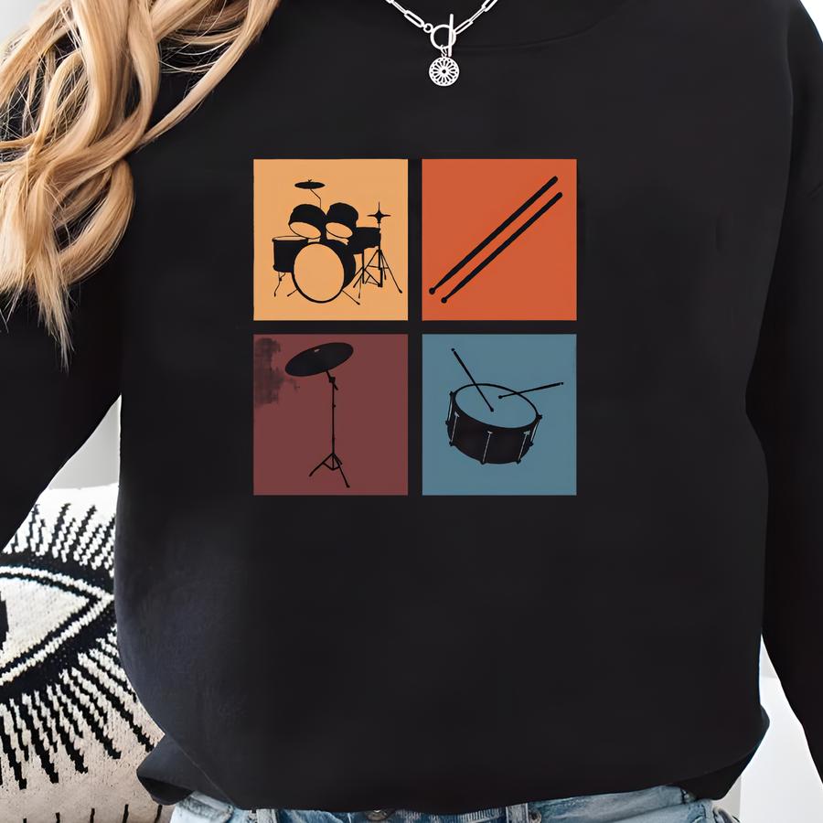 Vintage Drummer Tee, Retro Drum Set Style, Percussionist Gift, Classic Musician Apparel Hit That Beat Gift For Percussionist Birthday Dd0096 Sweatshirt