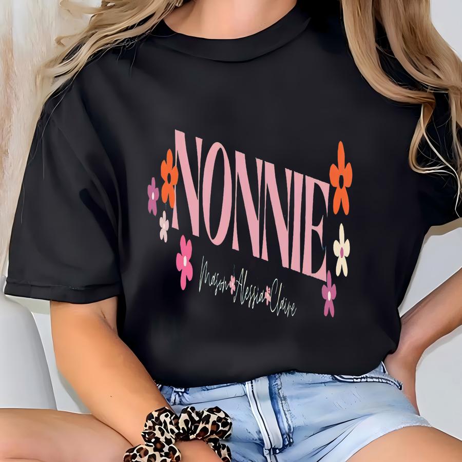 Custom Nonnie Tshirt , Floral Tshirt Nonnie, Mother's Day Gift For Nonnie, Nonnie Tee With Kids Names, Nonnie Gifts,new Nonnie T-shirt