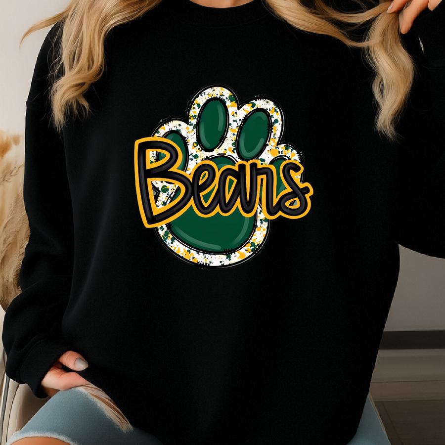 Green And Gold Paw Print ® Shirt Retro Style Tee Game Day T-shirt Fan Gift Bears Mom T-shirt Bears Fan Tee Sweatshirt