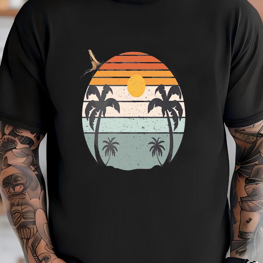 Retro Tropical Sunset Hoodie: Glitch Palm Tree  T-shirt