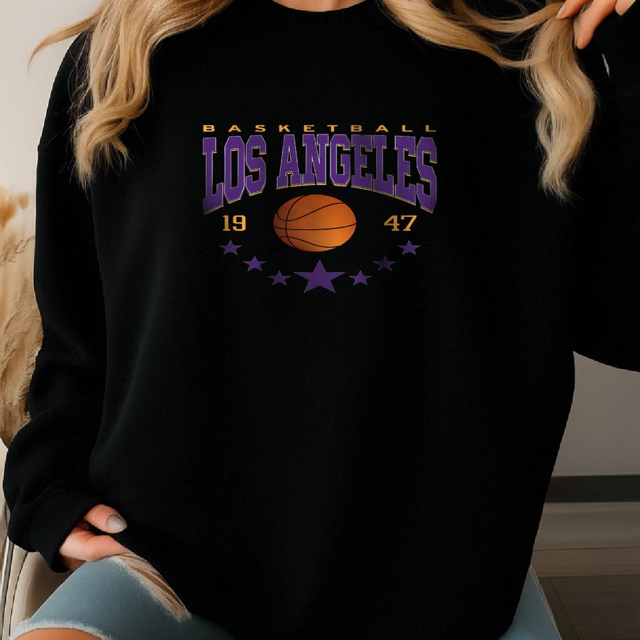 Los Angeles Basketball Sweatshirt, Retro Style Los Angeles Basketball Crewneck, Los Angeles Sports Apparel, Los Angeles Basketball Fan Gifts Sweatshirt
