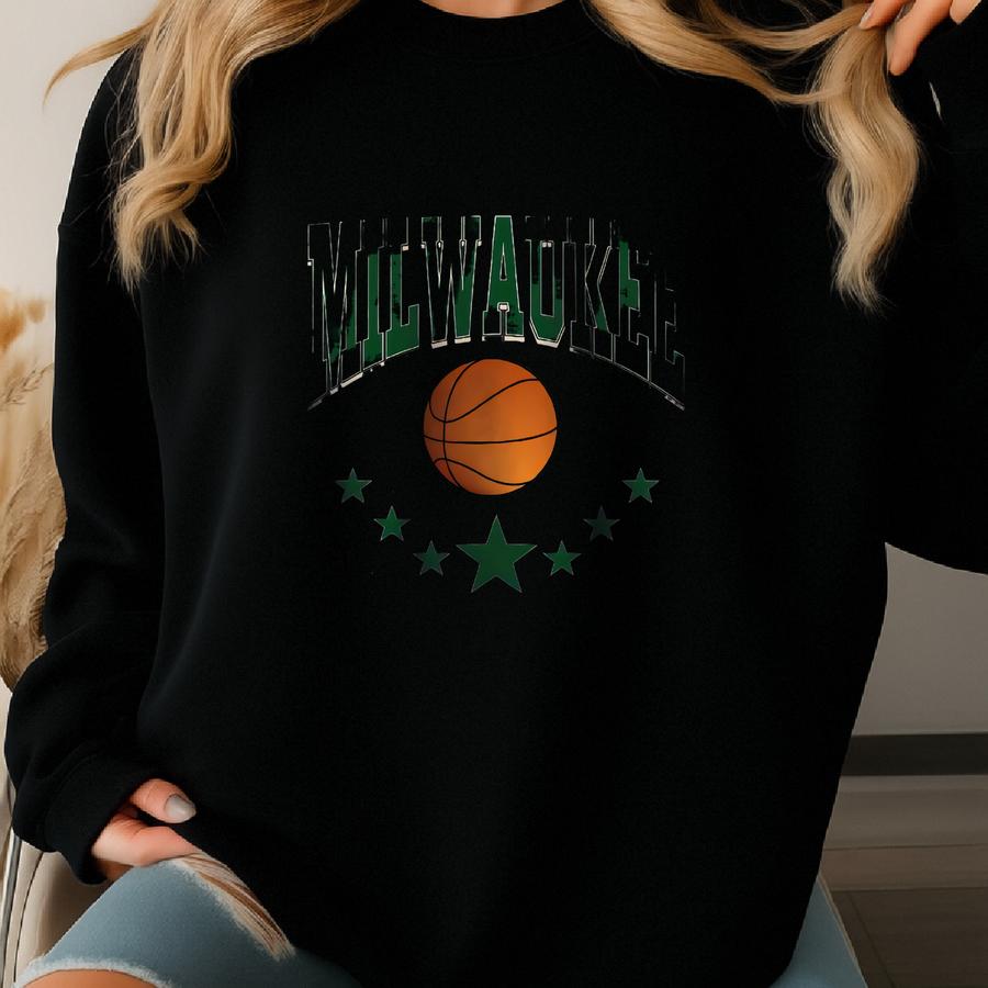 Milwaukee Basketball Sweatshirt, Retro Style Milwaukee Basketball Crewneck, Milwaukee Sports Apparel, Milwaukee Basketball Fan Gifts Sweatshirt