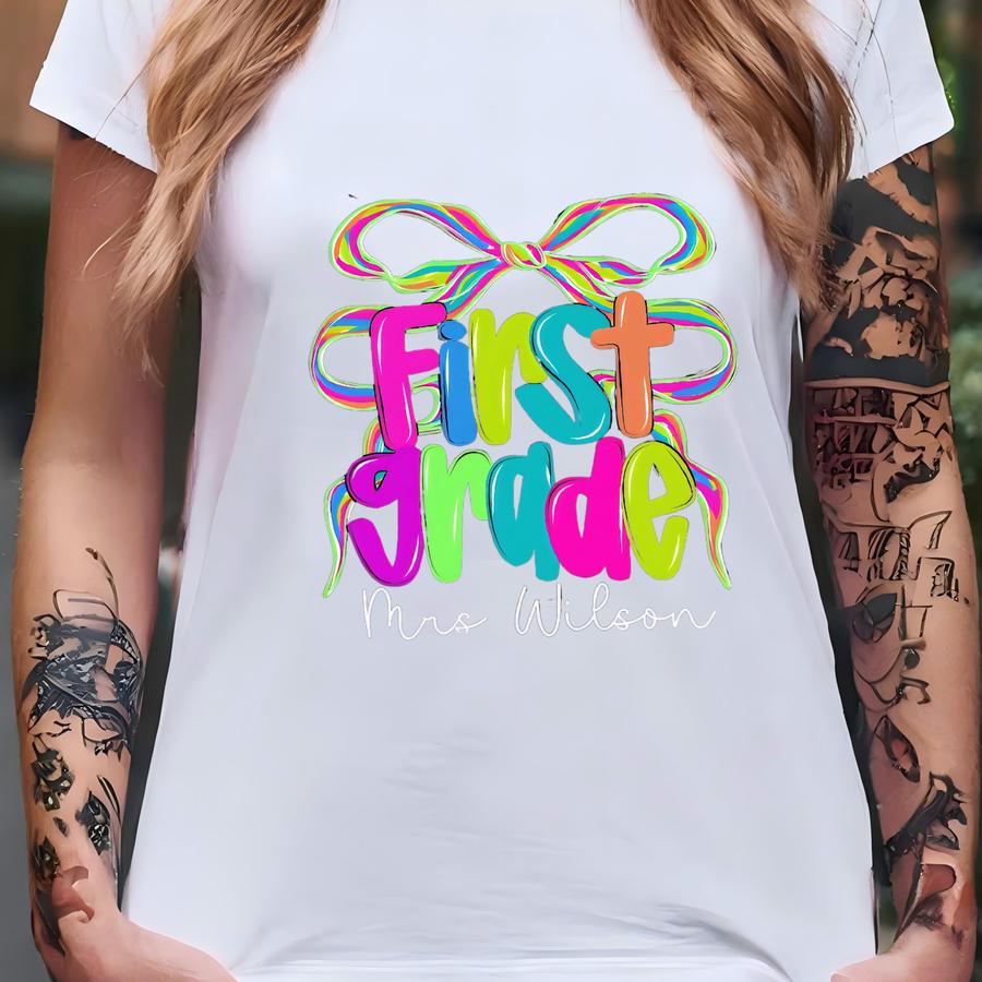 Personalized First Grade Teacher Shirt, Teacher Grade Crew Neon Bow Shirt, Back To School Gift, Teacher Appreciation Gift, Dream Team Shirt T-shirt Personalized First Grade Teacher Shirt, Teacher Grade Crew Neon Bow Shirt, Back To School Gift, Teacher Appreciation Gift, Dream Team Shirt T-shirt