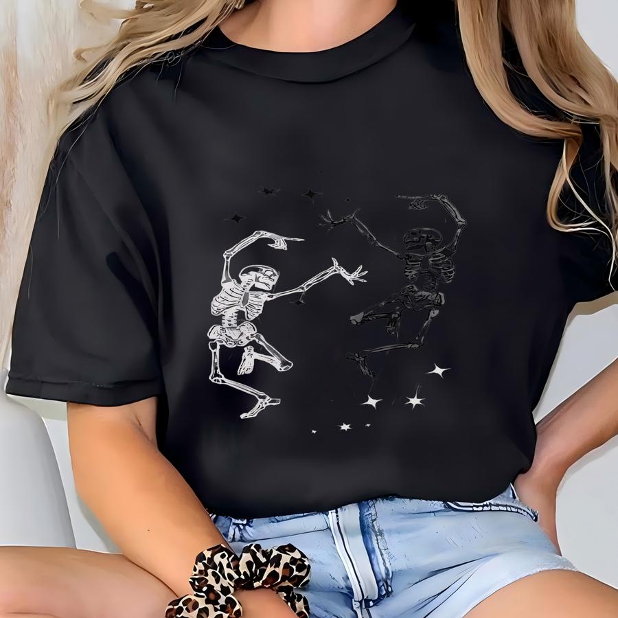 Dancing Skeleton Spooky Halloween Tshirt Neon Skeleton Tee Spooky Season Skull Tshirt Dancer Gift Retro 90s Tshirt T-shirt