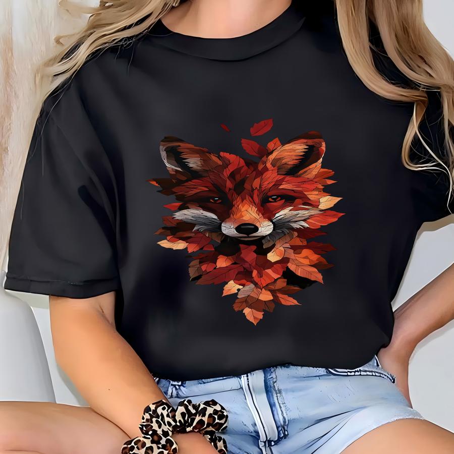 Fox Autumn Leaf Shirt Fall Tshirt Vintage Dark Red Burgundy Forest Animal Fox Lover Gift Idea Hoodie T-shirt