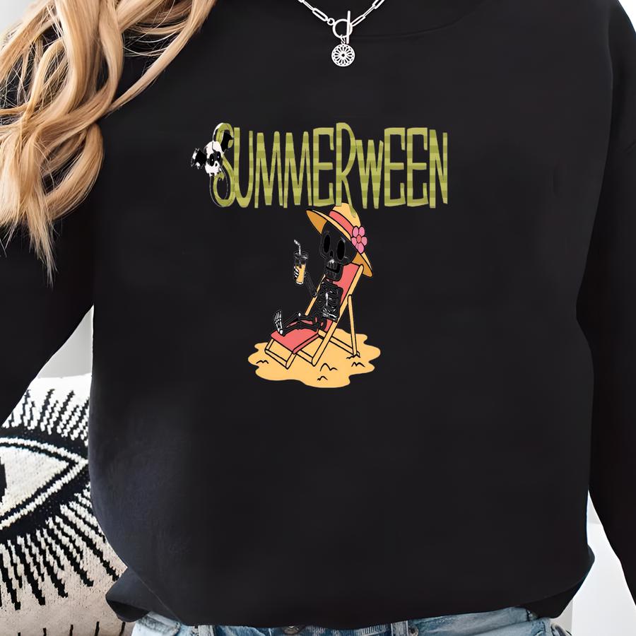 Summerween Skeleton Shirt, Spooky Summer Tee, Year Round Halloween Summer Gifts For Best Friend Sweatshirt