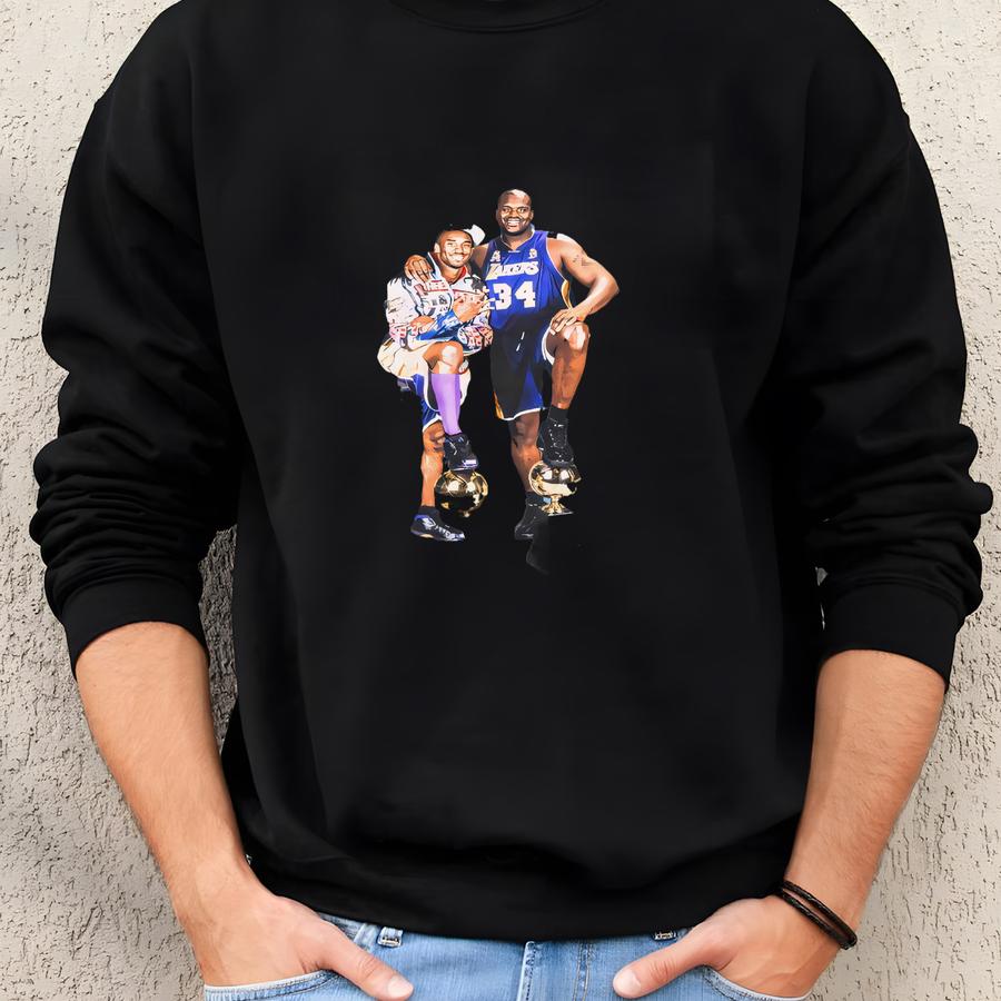 Vintage 90s Kobe And Shaq Threedom Rings Newspaper Shirt Homage Retro Classic Graphic Tee Bootleg Bestseller Unisex Sport Sweatshirt Gift Sweatshirt