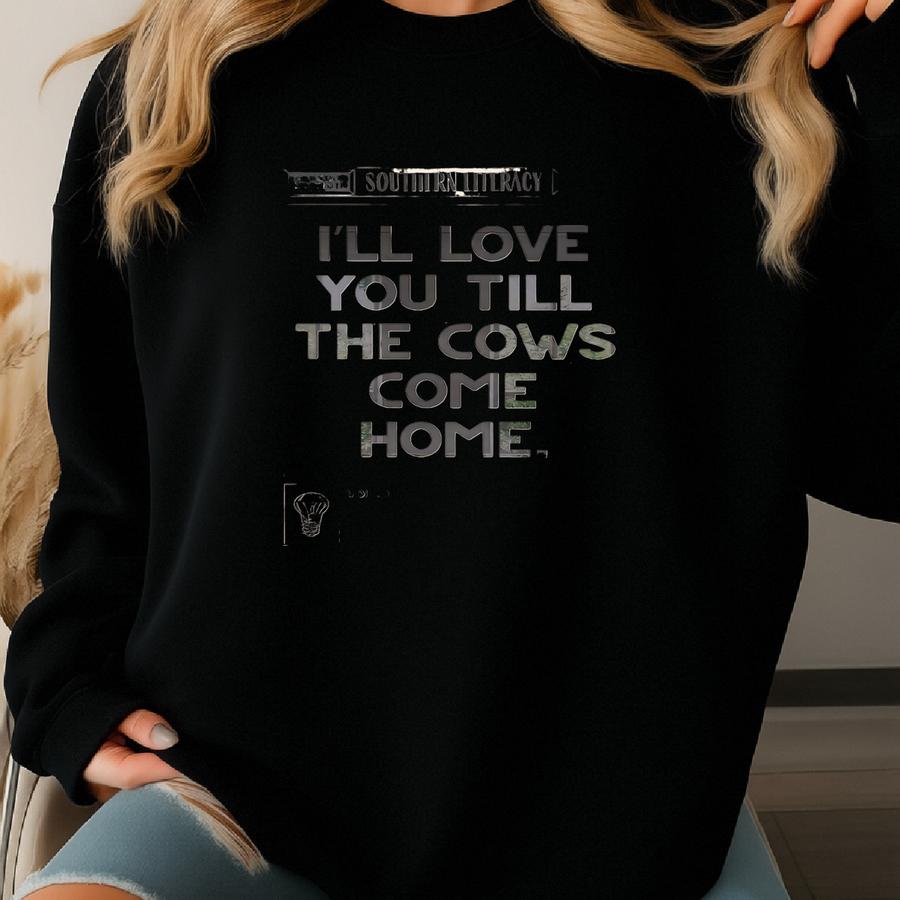 I'll Love You Till The Cows Come Home Wall Art Print, Funny Dictionary Style Southernism Sayings, Vintage Typography Western Decorations Sweatshirt