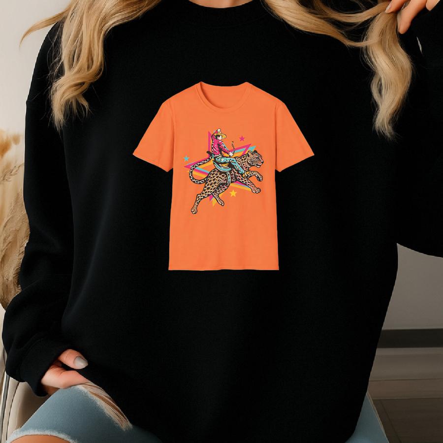 Cowboy Leopard Graphic Tee, Unisex T-shirt, Bold Fun Animal Print Shirt, Wild West Theme, Safari Outfit Sweatshirt