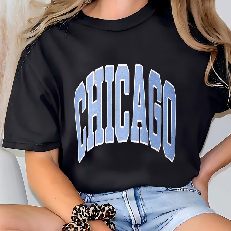 Chicago Sweatshirt Collegiate Crewneck Sweater Unisex Blue T-shirt