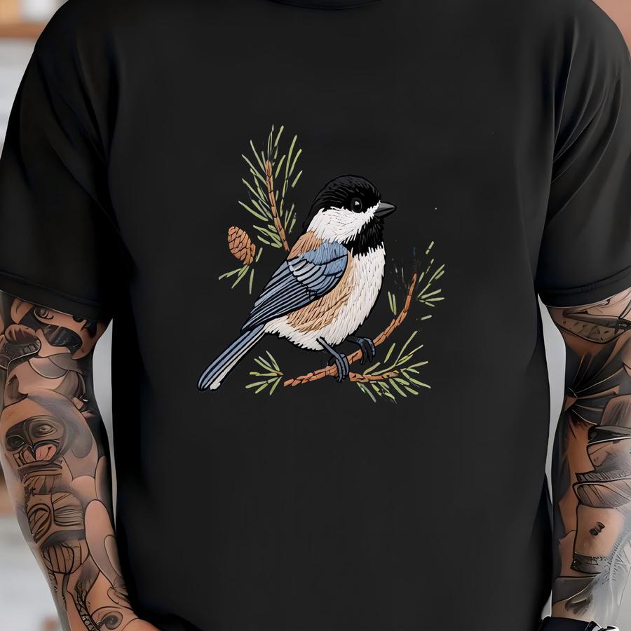 Minimalist Chickadee Sitting On A Twig Cap T-shirt