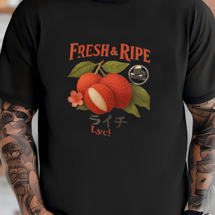 Fresh Ripe Lychee Vintage Fruit Shirt | Offdanforth Essentials Collection, Summer Fashion, Casual Wear, Gift Idea, Unisex Heavy Cotton Tee T-shirt