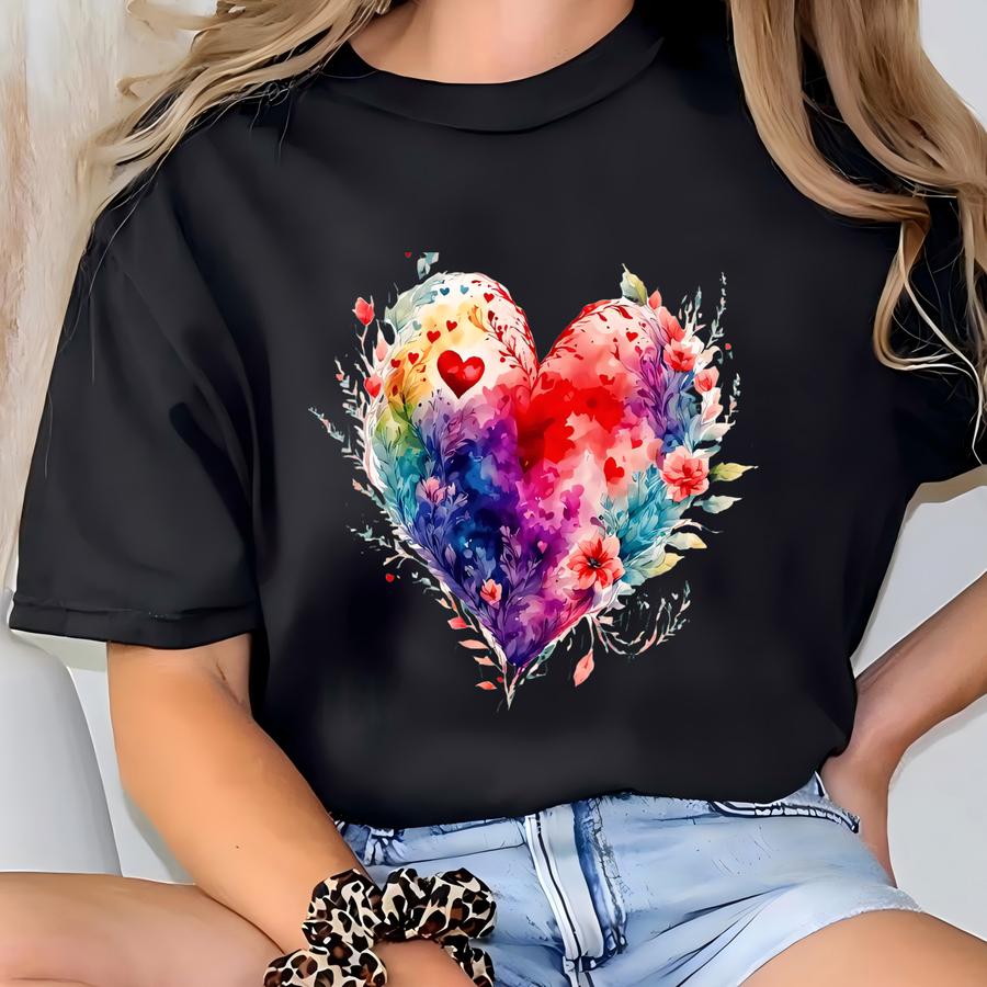 ® Watercolor Heart Shirt, Valentines Day Gift, Colorful Heart Shirt, Valentines Day Heart Shirt, Gift For Mom, Aesthetic Shirt T-shirt