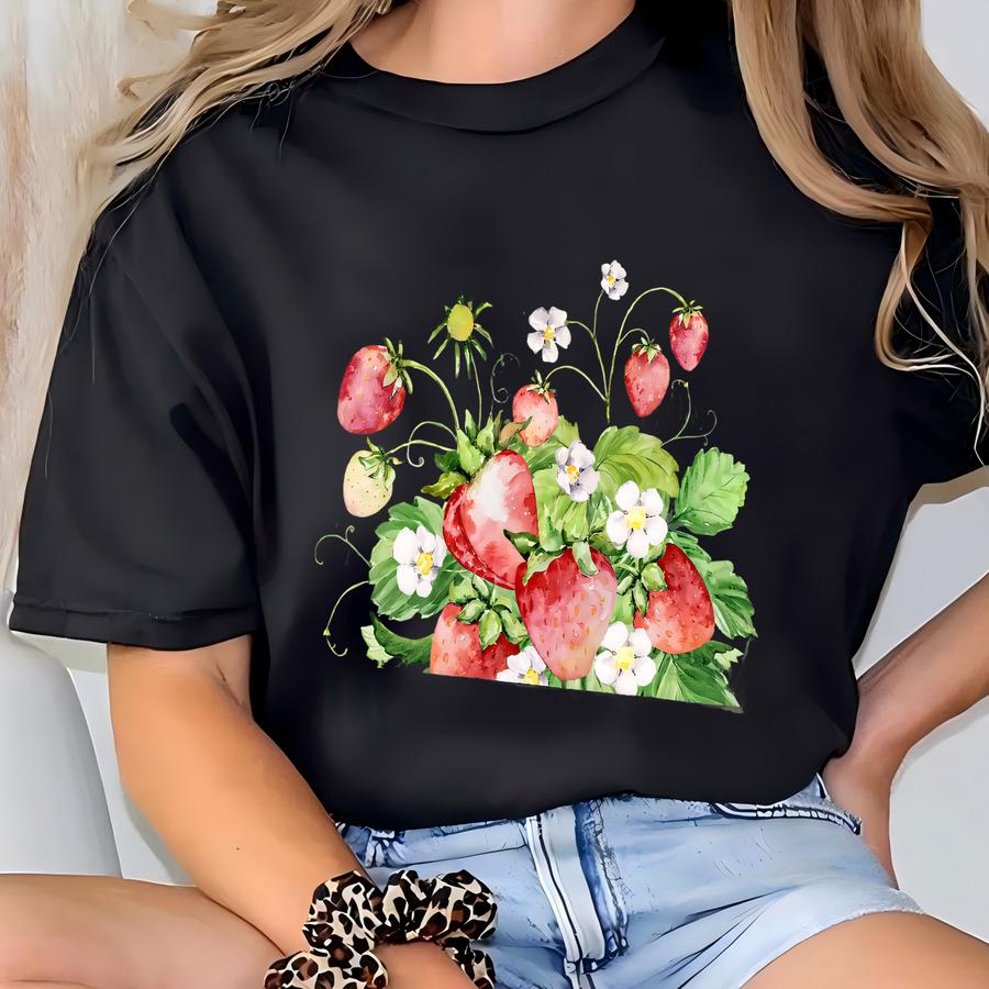 Vintage Strawberry Shirt, Art Graphic Fruit Shirt, Pastel Drawing Strawberries Shirt, Foodie Vintage Graphic Shirt, Aesthetic Fruit Shirt T-shirt