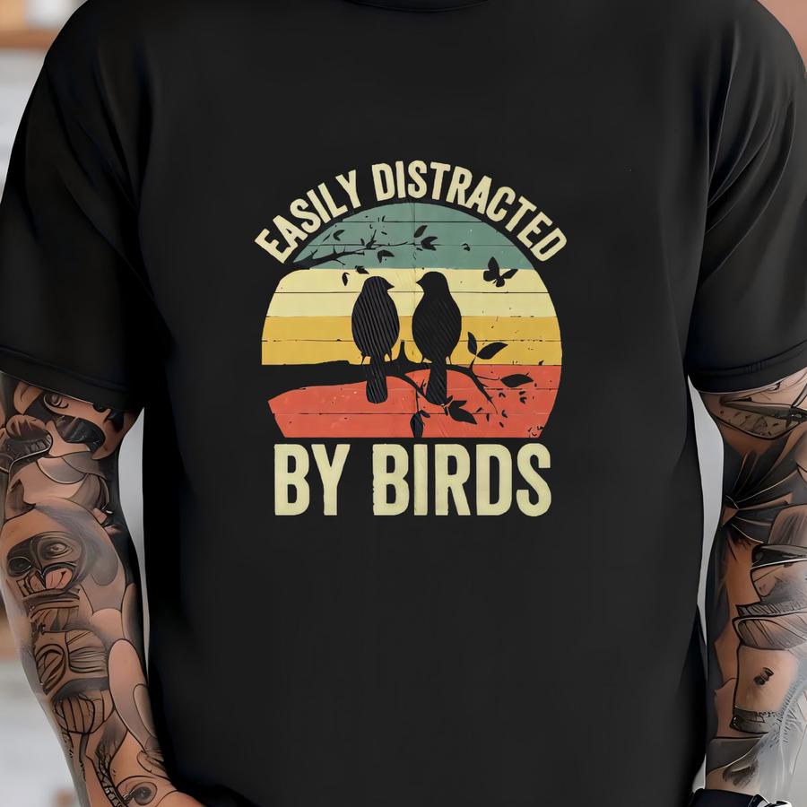 Easily Distracted By Birds Distressed Cap | Unisex Hat, Bird Lovers Cap, Nature Lover Gift, Casual Outdoor Apparel, Fun Gift Idea T-shirt