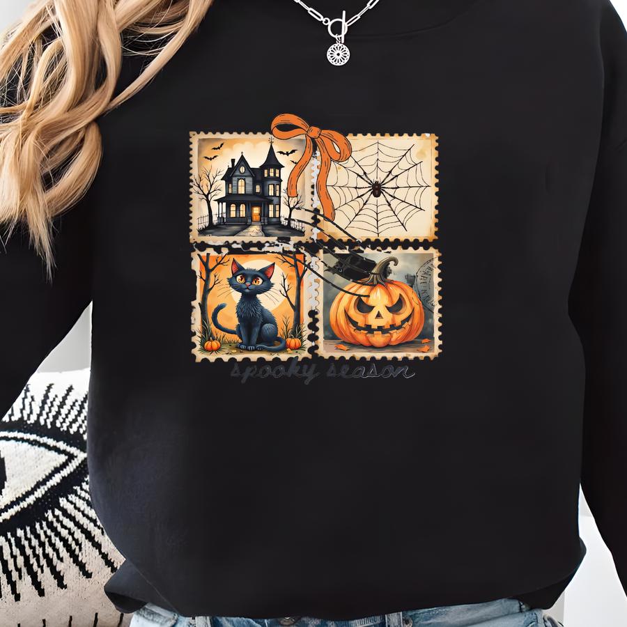 Spooky Season Halloween Shirt ®, Postage Stamp Ghost Pumpkin Tee, Fall Graphic Tee  Sweatshirt