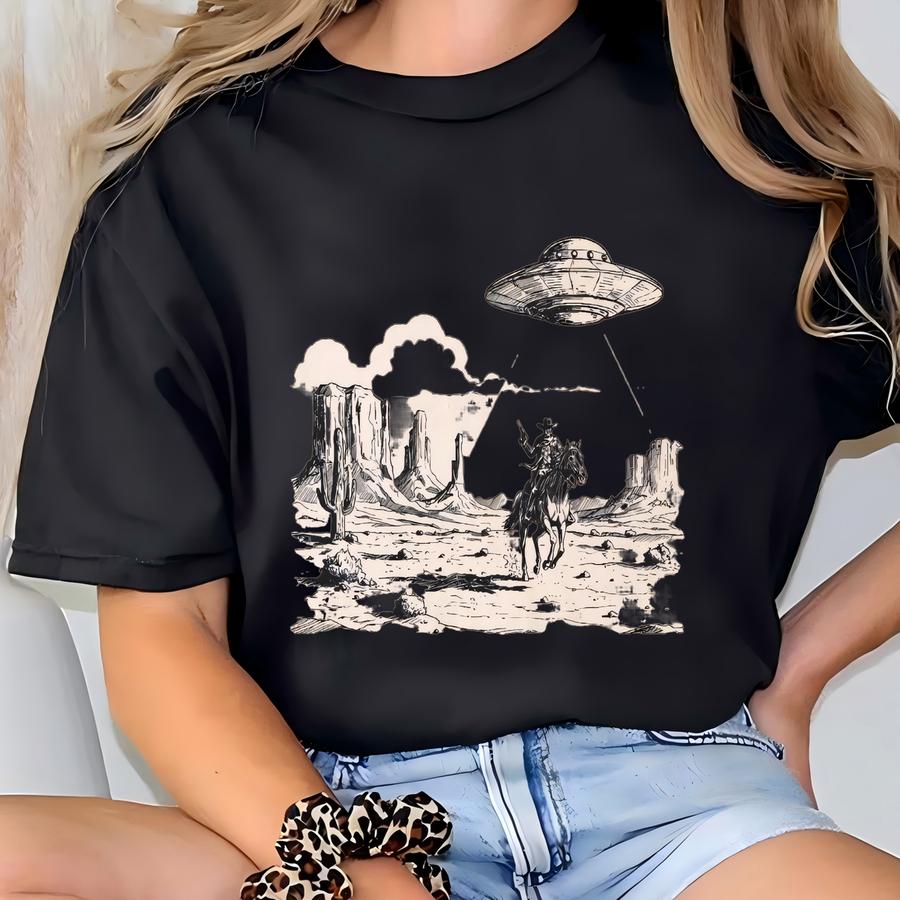 Vintage Cowboy Ufo Shirt, Retro Cowboy Hoodie, Y2k Western Ufo Graphic Hoodie, Western Rodeo Shirt, Howdy Tshirt T-shirt