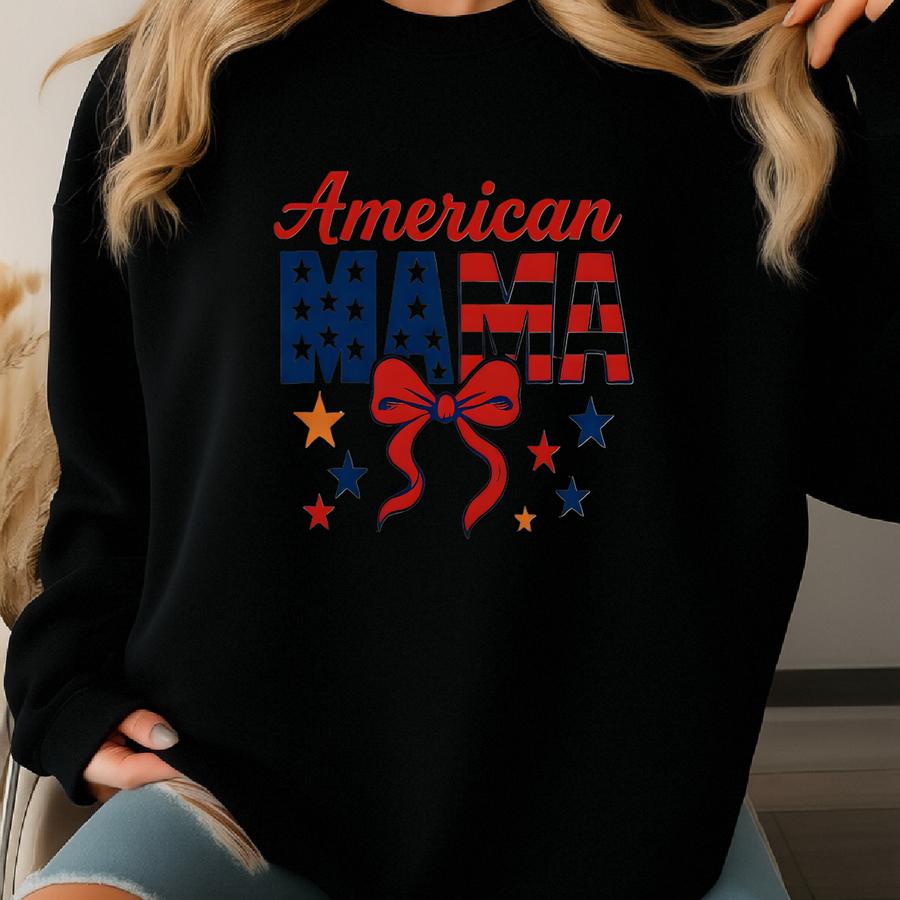 Retro American Mama Sweatshirt: 4th Of July Usa Tee Sweatshirt