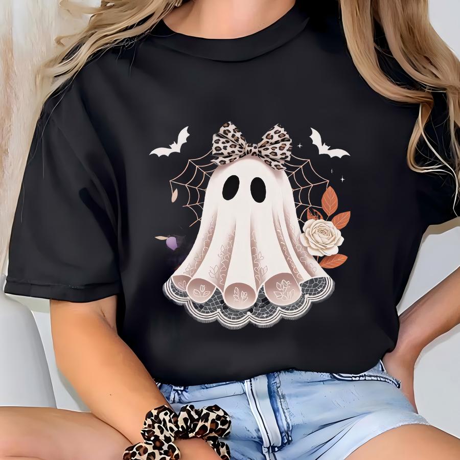 ® Cute Lace Ghost Shirt, Boo In Boojee Halloween Shirt, Ghost With Bow Tee, Boo Lace Halloween Hoodie, Cute Ghost Fall Shirt T-shirt