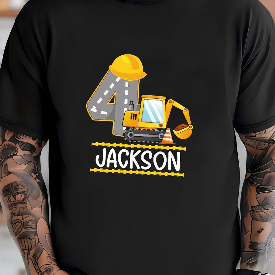 Construction Excavator Birthday Shirt, Birthday Boy Graphic Tee, 3rd Birthday Gift, Boys Birthday Party Outfit, Construction Family Shirts T-shirt