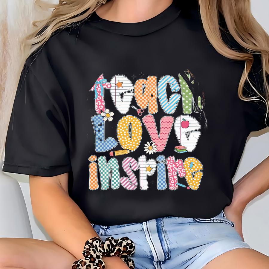 Teach Love Inspire Hoodie, Teacher Hoodie, Hoodie, Preppy Teacher Tee, Back To School, Back To School Teacher Shirt T-shirt