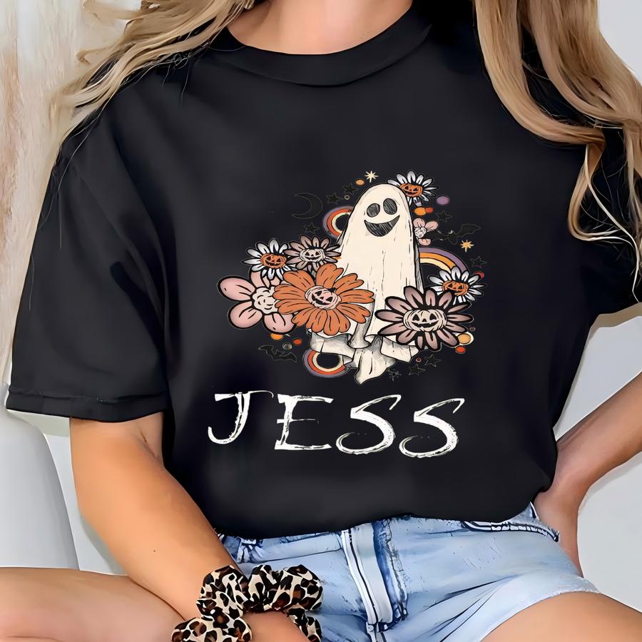 Custom Floral Ghost Sweatshirt: Personalized Halloween Hoodie T-shirt