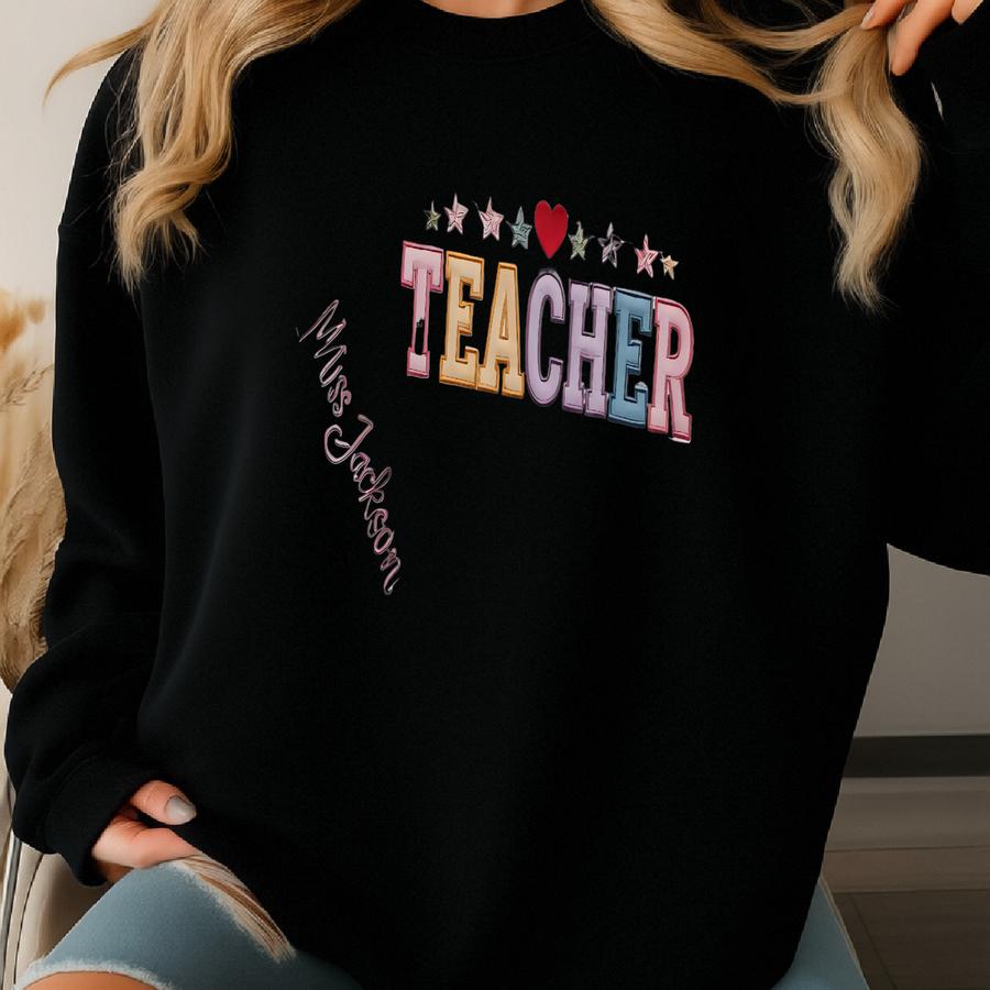 Custom Teacher Name Rainbow Teacher Sweatshirt, Back To School Gift, Teacher Appreciation Shirt, Kindergarten Teacher Gift Sweatshirt