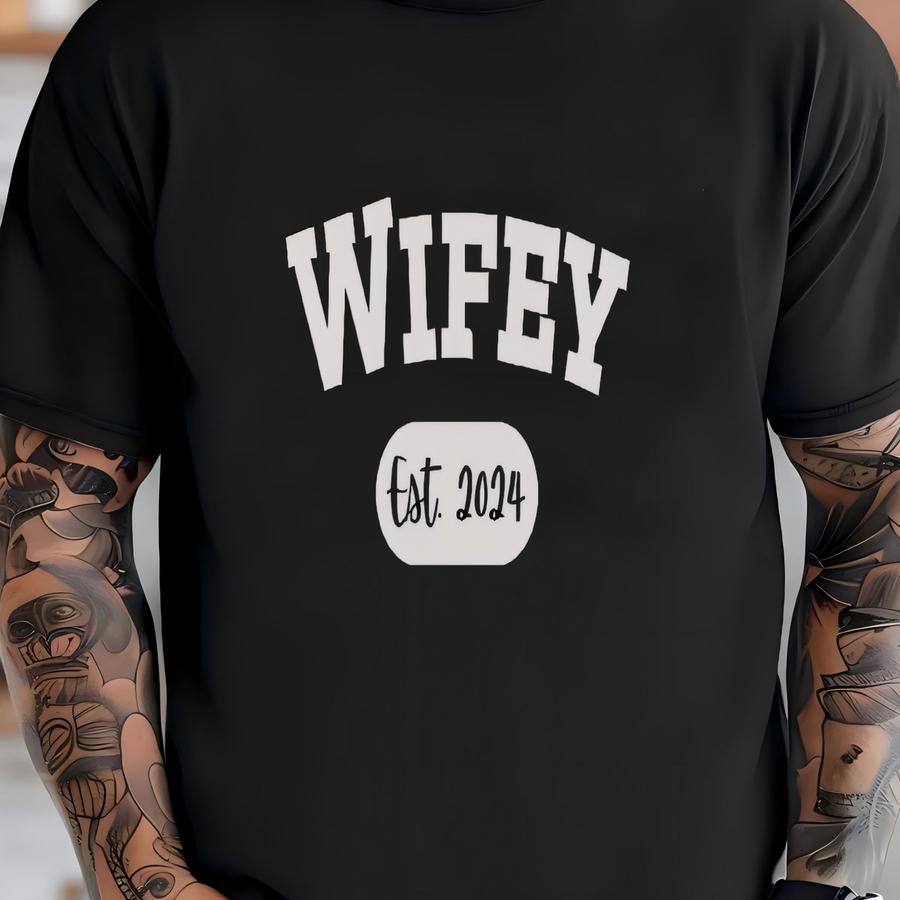 Funny Wifey Matching Hoodie, Husband Wife Gift Idea, Personalized Tee, Custom Couples Shirt, Unisex Garment-dyed Top T-shirt