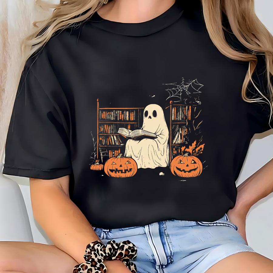 Shirt, Read In Peace Ghost Halloween Shirt, Halloween 2025, Ghost Reading Books, Librarian Halloween, Spooky Season, Pumpkin T-shirt