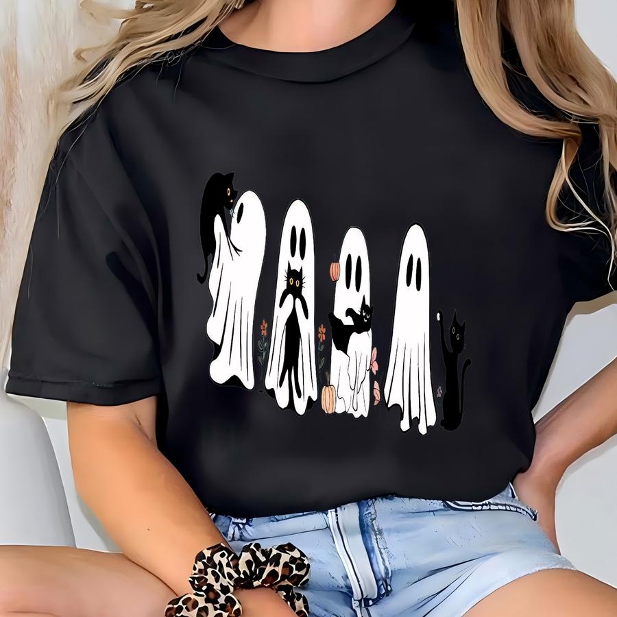 Halloween Shirt: Black Cat Ghost Tee T-shirt