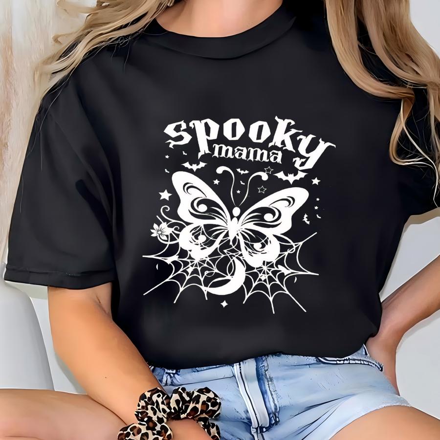 Spooky Mama Sweatshirt: Halloween Butterfly Ghost Hoodie, Witchy Fall Mom Style T-shirt