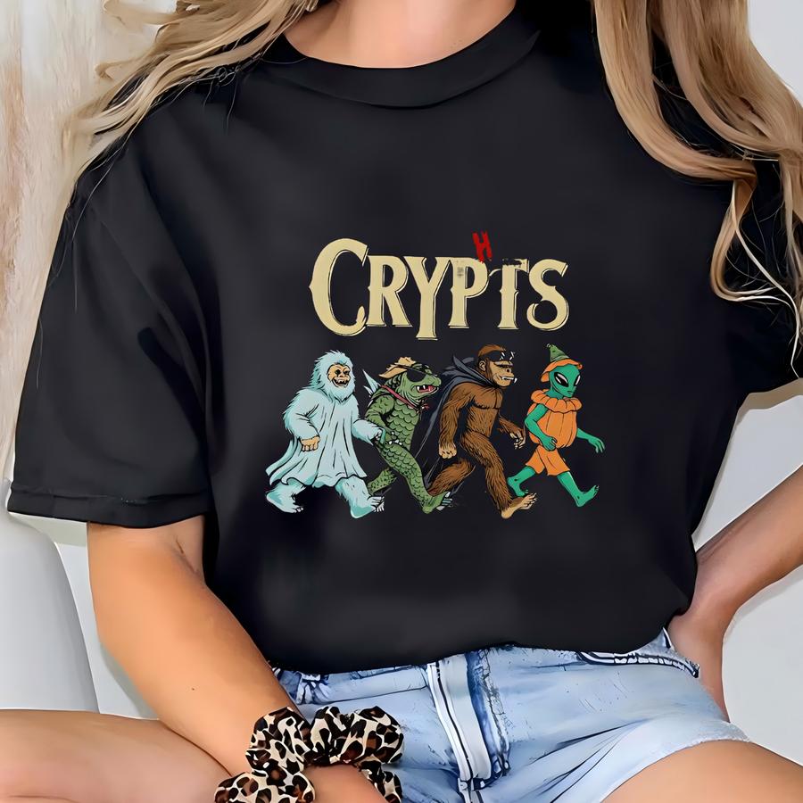 The Horror Crypts Funny Alien, Bigfoot, Yeti And Lizard Shirt, Funny Bigfoot Meme Halloween Shirt, Comfort Colours Cryptid Halloween T Shirt T-shirt
